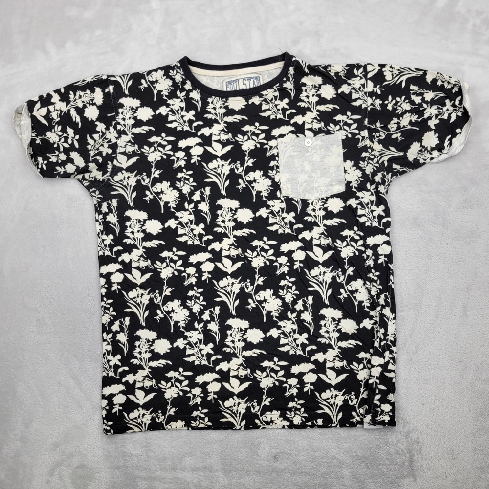 Soul Star Shirt Mens Small Ringer Crewneck Skate Pocket Tee Black White‎ Adult*